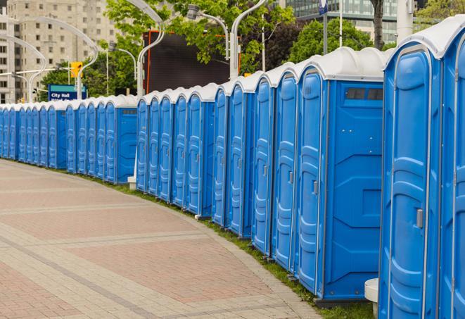 Seasonal porta potty units set up at a Bedford, Texas venue