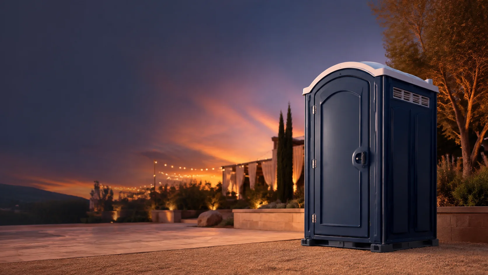Portable restroom shown for rental planning in Bedford, TX